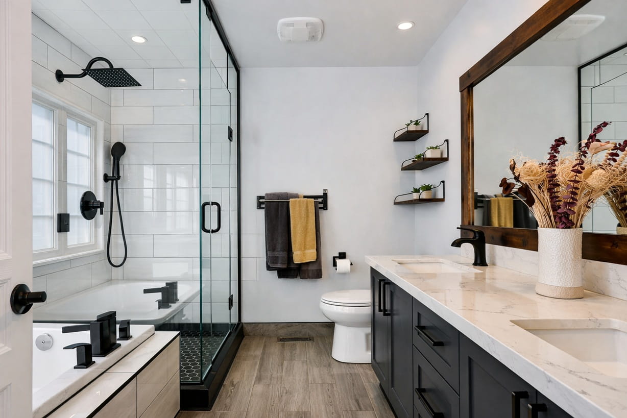 engineered bathroom vanity and integrated fixture system